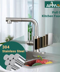 Bar Sink Faucet With Pull Out Sprayer Stainless Steel Kitchen Faucet With Single Handle Compact Mini Faucet For RV Outdoor Without Deck Plate Brushed Nickel Finish Nine Inch Height Lead Free And Rust Resistant with sliced pipes detail