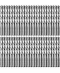 Rock Solid 5/32 Inch Drywall Cut Out Bits With Dead On Guide Points For Smooth HSS Gypsum Routing And Precise Can Light Slots Quick Outlet Box Tracing Pro Level Rotary Tool Drills 100 Pack arranged in rows.