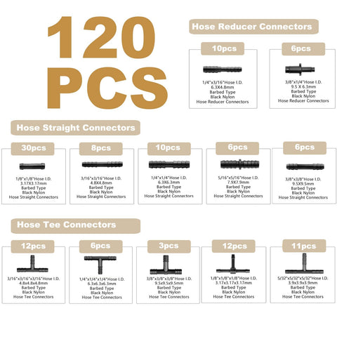 Dope Silicone Vacuum Tubing Kit With 12 Sizes And 120 Nylon Connectors displayed showing hose types and quantities