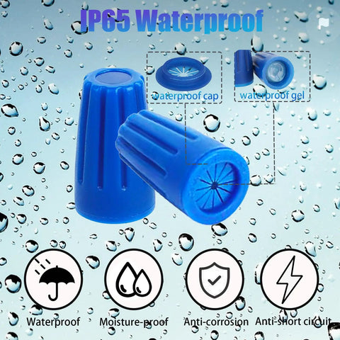 30 Pack Waterproof Wire Connectors For 12-22 AWG Cables Outdoor Sealed Twist Nuts Caps Ideal For Landscape Lighting Irrigation Valves And Wet Location Installations Blue