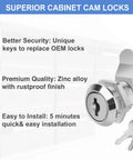 Five Eighths Inch Zinc Alloy Cam Locks Set With Keys, Keyed Alike, Eight Pack For Toolboxes and Storage