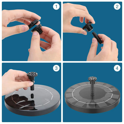 Assembly process of Two And A Half Watt Solar Fountain Pump With Six Nozzles Six To Seven Inch Solar Powered Water Fountain for outdoor use