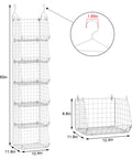 Diagram of Six Tier Closet Hanging Organizer With Four Heavy Duty Hooks And Five S Hooks, wire baskets dimensions and hook size.