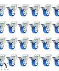 24-pack of swivel plate caster wheels set 2 inch blue polyurethane casters with brakes total locking brake locks wheel and swivel