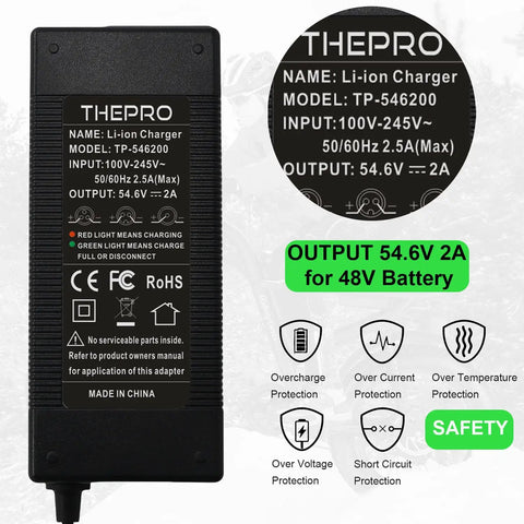54.6V 2A Smart Battery Charger For 48V Li-Ion 13S Packs, Universal 5.5mm DC Connector Compatible With 2.1mm And 2.5mm Ports, Safe Multi-Protection, Reliable 54.6V Power Adapter For E-Bikes And Scooters
