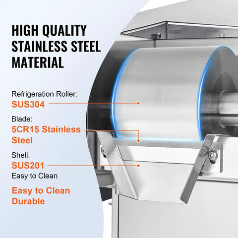 Built Different Commercial Snowflake Ice Machine highlighting stainless steel blade and roller design for durability and easy cleaning.