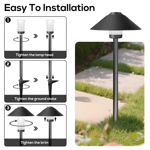 4 Pack Dusk To Dawn Outdoor Pathway Lights With Dimmable LED Landscape Lighting installation steps and light on pathway