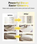 Before and after images showing cleaning results. Behome Portable Steam Cleaner With 15 Second Quick Heat Up, 3-Level Adjustable Handle, And 1.9 Qt Large Tank