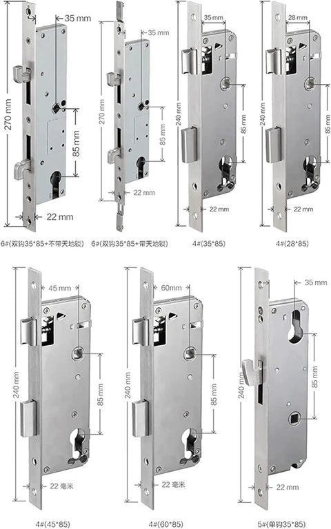 Various keyless entry deadbolt parts, showing dimensions and solid metal construction for hassle-free smart locks.