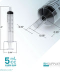5mL Sterile Luer Slip Syringes Bulk Case, Individually Wrapped, 1600 Count Across 16 Boxes Of 100, Great For Medical, Lab, Or Veterinary Use, Precise Dosing, Hygienic, Easy Draw And Safe Handling, 5 mL syringe dimensions