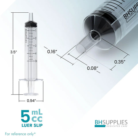 5mL Sterile Luer Slip Syringes Bulk Case, Individually Wrapped, 1600 Count Across 16 Boxes Of 100, Great For Medical, Lab, Or Veterinary Use, Precise Dosing, Hygienic, Easy Draw And Safe Handling, 5 mL syringe dimensions