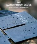 Close-up of IP68 waterproof Ultra Light 25W Solar Panel Charger With USB A And USB C Ports Pocket Size Foldable