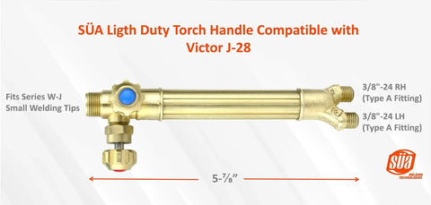 Light Duty Welding And Brazing Torch Handle For Victor W-J Acetylene Tips with dual 3/8-24 fittings, metal, compact design