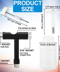 All In One Skate Bearing Cleaning Kit With Press And Puller Cleaning Bottle And Wrench For Skateboards Roller Skates And Scooters Maintenance Pro Grade Setup For Easy Install And Prime Bearing Performance For Skaters, labeled parts with dimensions.
