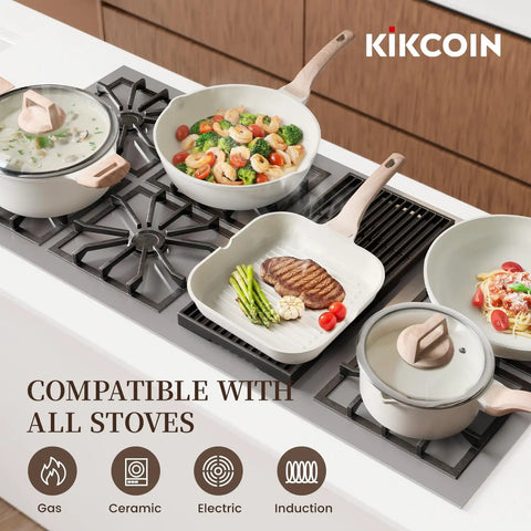 16 Piece Ceramic Pots And Pans Set Nonstick With 9.5 Inch Grill Pan Induction Compatible PFAS Free PTFE Free PFOA Free