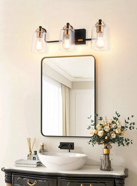 3 Light Vintage Bathroom Vanity Fixture Over Mirror Wall Sconces In Black Brass For Bath No Fuss Easy Install Classic Look
