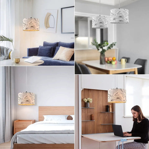 Plug In Pendant Light With Dimmable Switch, flower-print shade, 15 ft clear cord, in bedroom, kitchen island, office