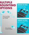 Diagram showing multiple mounting options for Solar Security Flood Light With Motion Sensor And Dusk To Dawn, 1000 Lumen 40 LED Outdoor Street Lamp