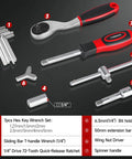 130 Piece Mini Ratchet Set with One Quarter Inch Drive, 72 Tooth Ratchet, 104 Bits and 13 Sockets, Spinner Handle, Sliding Bar T Handle displayed