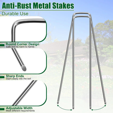 12 Inch Galvanized Landscape Staples Stakes For Weed Barrier Fabric And Garden Projects, Rust Resistant Heavy Duty Pins
