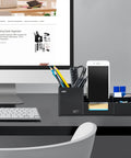 Desk Organizer With Pencil Holder And Sticky Note Tray Plastic Desktop Caddy For Office Supplies Six Compartments Black Finish