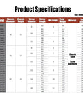 Product specifications chart for Heavy Duty Leveling Feet 2 Pack With 60mm Base Adjustable Furniture Legs