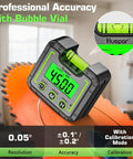 Heavy Duty Digital Angle Level And Inclinometer With Rock Solid Magnet Base And Bright Lcd Screen Quick Zero Set on bright orange saw blade