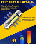Close-up of 3175 Led Festoon Bulbs 31mm 1.22in 12V Ultra Bright 6000K highlighting heat dissipation and stability features.