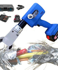 Heavy Duty 65Mm Cordless Hydraulic Cable Cutter With Charging Base cutting through thick steel cable and wires.