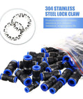 Premium 100 Piece Quick Push Connect Air Hose Fitting Set With 4 6 8 10 12mm Multi Size Pneumatic Tube Nylon Air Line Connector Kit Perfect For Garage Repairs And Everyday DIY Projects, 304 stainless steel lock claw fittings in bag