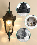 Black Outdoor Wall Light Fixtures With Hammered Glass Shade Exterior Wall Lantern IP65 Waterproof Sconce Wall Mount