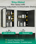 Sleek Black Recessed Medicine Cabinet With Mirror Premium Beveled Aluminum Frame 14 By 18 Inches featuring detachable shelves.