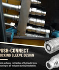 Metlead 90-degree skid-steer hydraulic quick-connect fittings, 1/2 in body with 3/8 in JIC male threads and dust caps