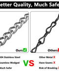 Comparison of Sturdy Stainless Steel Hammock Chains With Four Carabiners For Indoor Outdoor Use Heavy Duty Hanging Hardware Supports Up To 1500 Lb, showing seamless vs seams