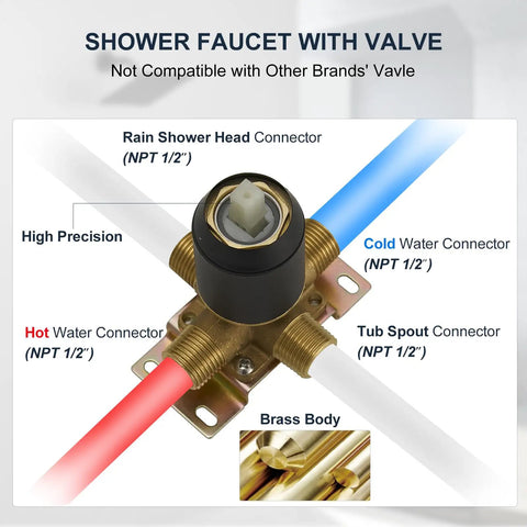 Heavy Duty Matte Black Tub Shower Faucet Set With Constant Temperature Valve And 8 Inch Adjustable Rain Shower Head Built Tight To Run Slick Under Low Water For A Smooth Spa Like Bath Upgrade Any Day