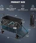Diagram of 52 Inch Heavy Duty Double Decker Wagon With Brakes 560 Lbs Load All Terrain Big Wheels Collapsible Folding Wagon Cart Black.