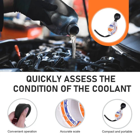 Universal Dial Antifreeze Tester For Cars And Trucks measures glycol fluid concentration with a rubber bulb for easy operation.