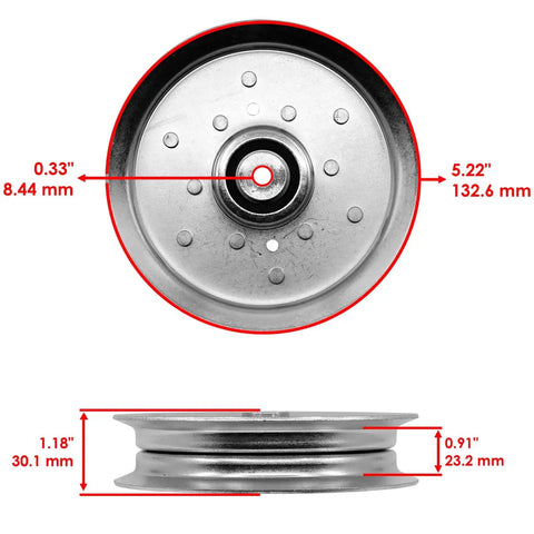 Heavy Duty 42 And 48 Inch Deck Drive Pulleys Fit John Deere X330 X350 X354 X370 Mowers With Tensioner Kit dimensions shown.