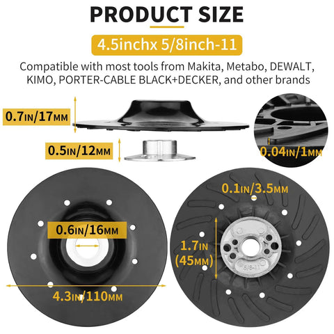 Tough As Nails Heavy Duty Angle Grinder Backing Pad Two Pack Ribbed Resin Fiber Disc product size details with measurements.