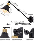 Slick Plug In Wall Sconce With Hella Smooth Dimmer Control And Flexible Swing Arm Featuring E26 Socket Ul Certified 6 Foot Cord showing adjustable swing arm and dimensions.