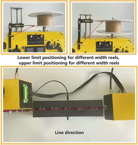 Sleek Desktop 3D Filament Extruder And Auto Coil Winder showing adjustable reel positioning for various widths.