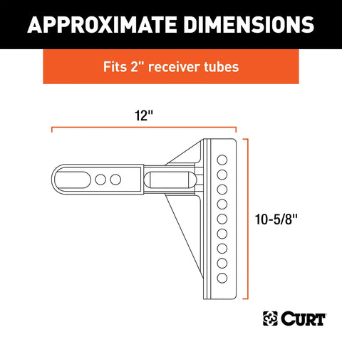Diagram of a replacement adjustable trailer hitch ball mount shank for 2-1/2 inch receivers with 12 inch shank length.