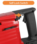 Close-up of self-lock switch on 2200W Corded Electric Demolition Jack Hammer Drill Heavy Duty Concrete Breaker Kit with accessories