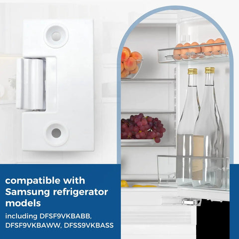 Refrigerator Hinge Shelf Assembly Replacement For Samsung Models DFSF9VKBABB DFSF9VKBAWW DFSS9VKBASS shown installed in fridge door