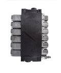 Side view of Six Spool Adjustable Hydraulic Double Acting Monoblock Control Valve For Tractor Loader Built Tough Workhorse 11 GPM 3600 PSI Cast Iron
