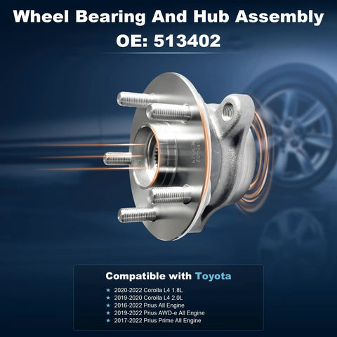 Front Wheel Bearing Hub Assembly For Toyota Corolla And Prius 2016-2022, 5-Lug ABS, Drop-In Direct-Fit For 1.8L And 2.0L Engines