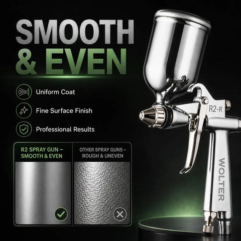 Kick Your Diy Painting Projects Into High Gear With This Pro Grade Spray Gun Featuring Forged Metal Nozzle And Solid Brass Cap For Slick Water Base Coats And Quick Mess Free Cleanup, showcasing R2 spray gun with aluminum body.