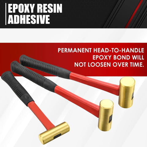3-Piece Non-Sparking Brass Hammer Set With Jacketed Fiberglass Handles, Includes 16 Oz 24 Oz And 32 Oz Hammers, side view