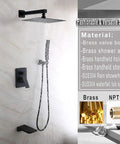 Dope Matte Black Wall Mounted Shower Faucet Set With 10 Inch Rain Shower Head, Waterfall Tub Spout, Handheld Shower, All Metal Construction