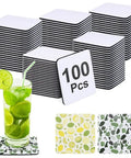 Image of 100 Pack Sublimation Coasters, 4x4 Inch Blank Square Coasters For DIY Crafts, and drinks on printed designs.